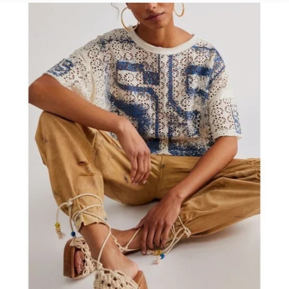 Free People We The Free Touchdown crop mesh football jersey top tee size XS new